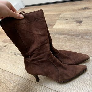 Brown Suede Vintage Franco Sarto Boots Small Heel